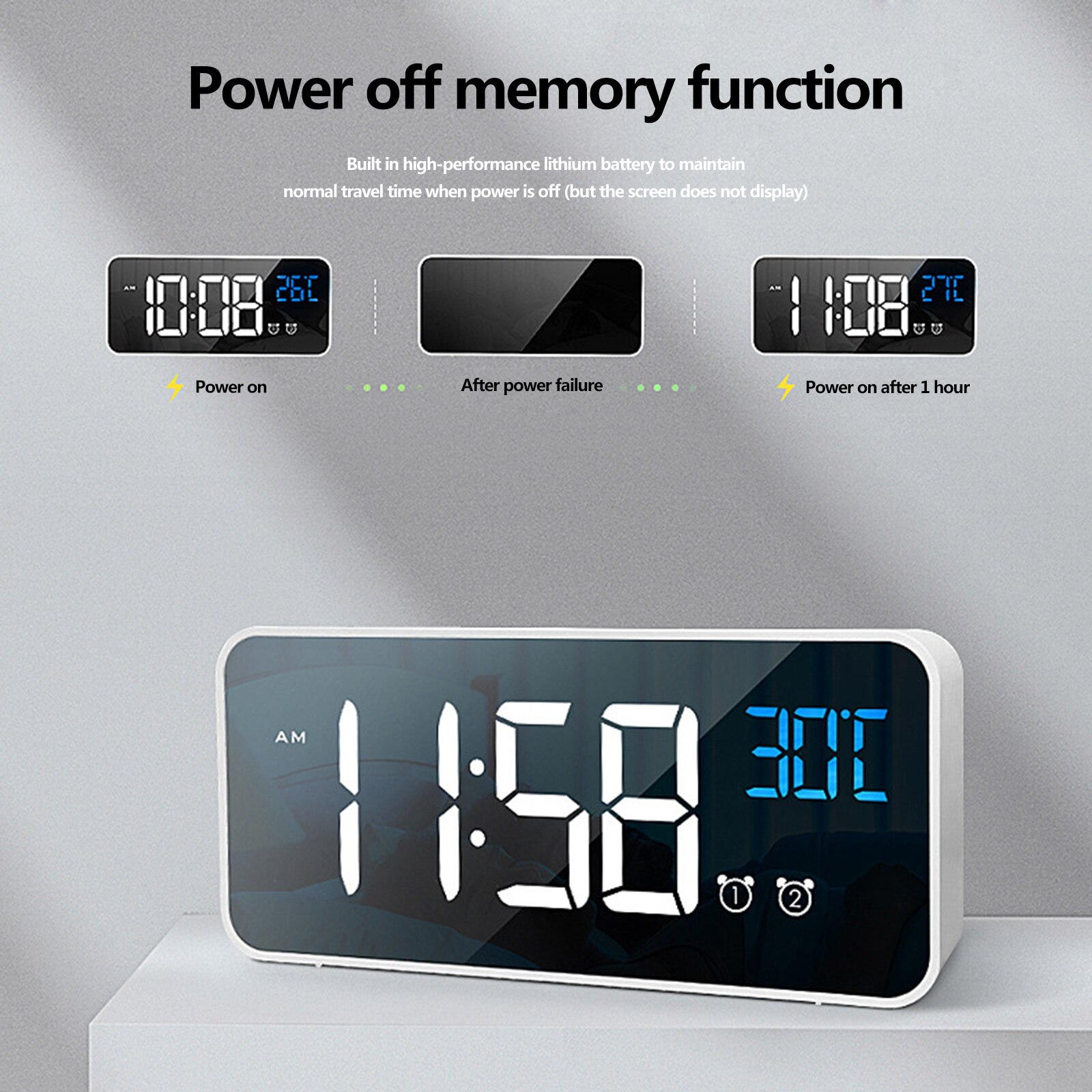 Music Alarm Clock LED Digital Clock 2 Alarms Voice Control Snooze Temperature Display Reloj Despertador Digital with USB Cable
