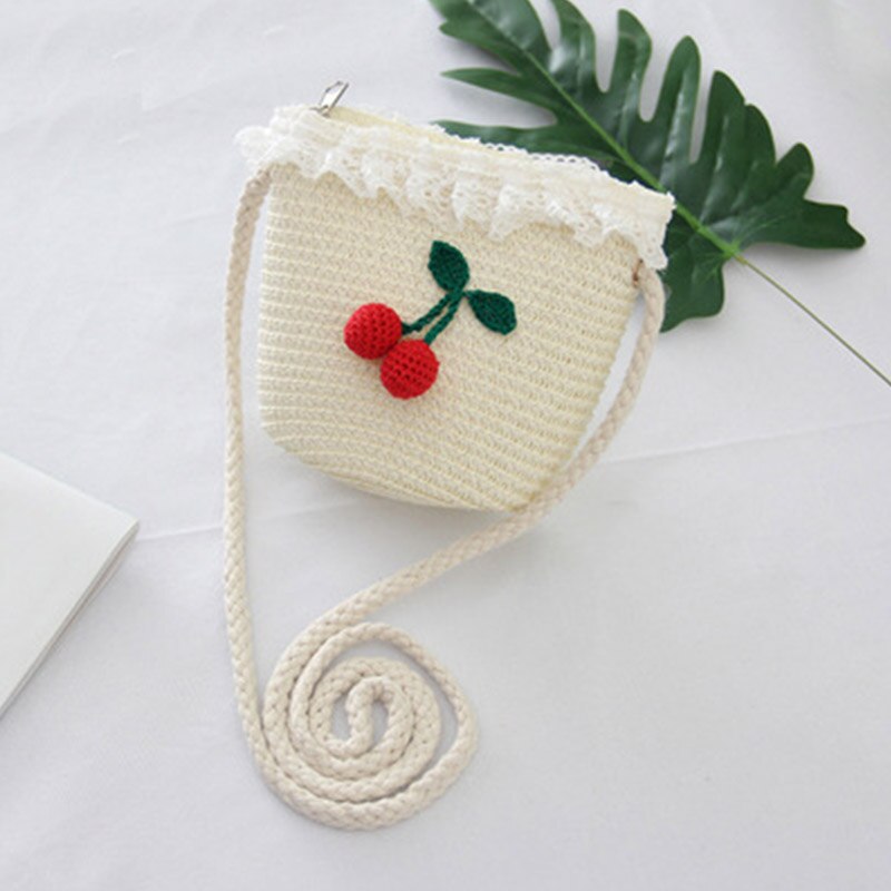 New Summer Baby Girl cappello di paglia borsa Set vacanze all'aperto bambini ragazze Cherry Beach cappelli da sole bambini Panama Cap And Bag Suit: H White bag