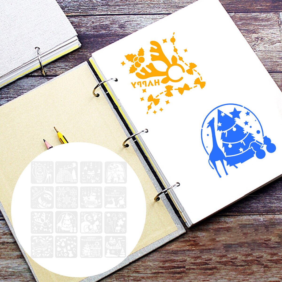 16 Sheets Christmas Pattern Stencil Painting Drawing Template Painting Stencil