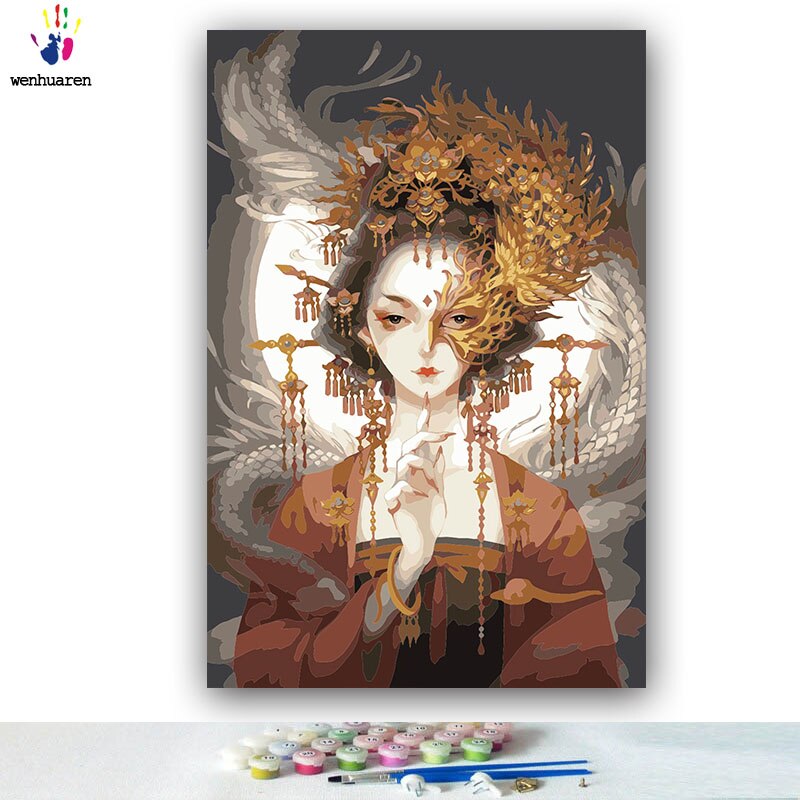 diy painting by numbers figure ancient Chinese goddess Dragon and phoenix pictures paint by numbers with kits tools for adults: 5486 / 50x60 no frame