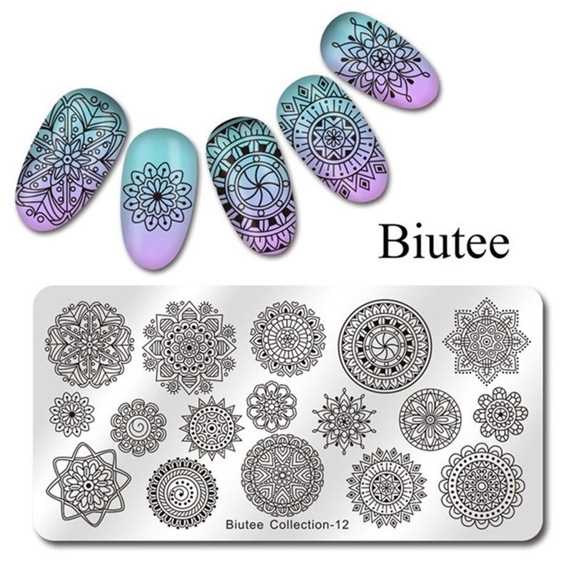 Biutee 12*6cm TAGEBUCH Nail art Vorlagen Stanzen Platte Blume Blatt Drucken Tier Brief Floral Muster Platten schablone Werkzeuge: 1009-12