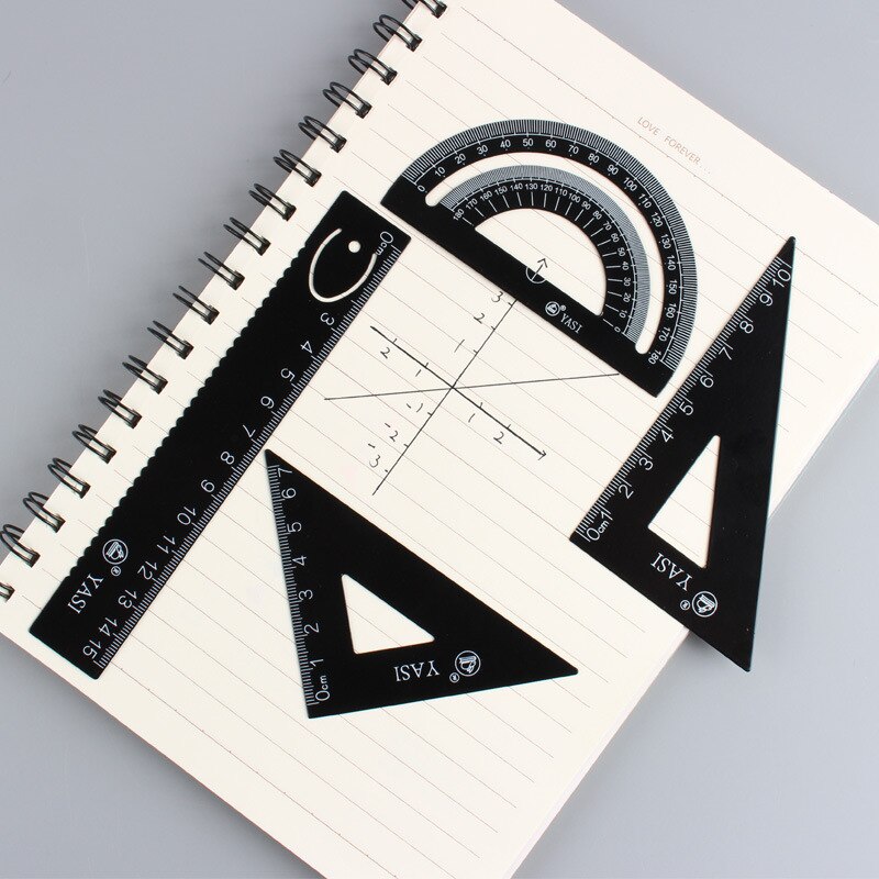 4pcs/set Metal Ruler Set Metal/Plastic/Soft Geometry Maths Drawing compass stationery Rulers mathematical for School