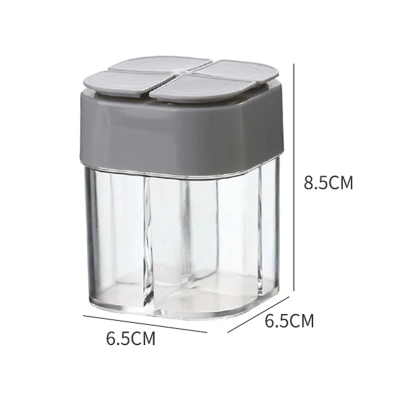 4-in-1 Plastic Transparent Salt Pepper Shaker Spice Dispenser 4 Compartment BBQ Camping Seasoning Jar with Lids for Cooking