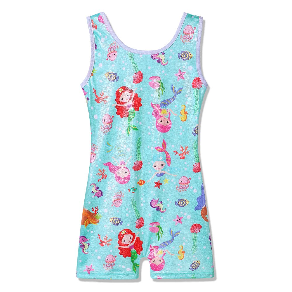 Baohulu söt tecknad toddler flicka trikot gnistrande ärmlös biketard för flickor gymnastik balett barn dans kostym outfit cyan
