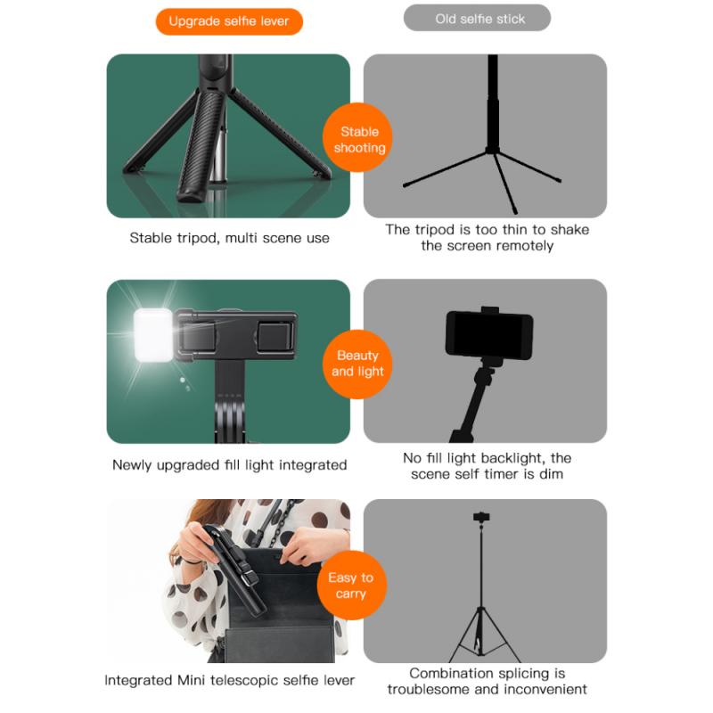 Bluetooth Wireless Selfie Stick Mini Tripod Extendable Monopod With Fill Light Remote Shutter For IOS Android Phone