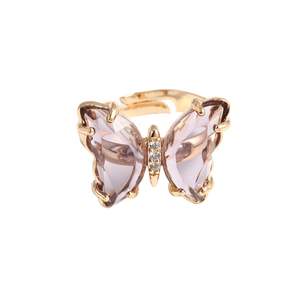 Adjustable Women Girls Korean Crystal Butterfly Open Ring Jewelry Finger Rings: Gold