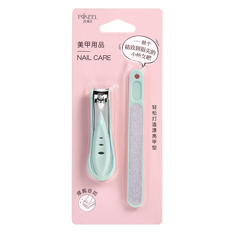 2 P/set Nagelknipper Slijpen Bestand Cutter Trimmer Manicure Pedicure Remover Nail Pusher Manicure Pedicure Tool Rvs: green