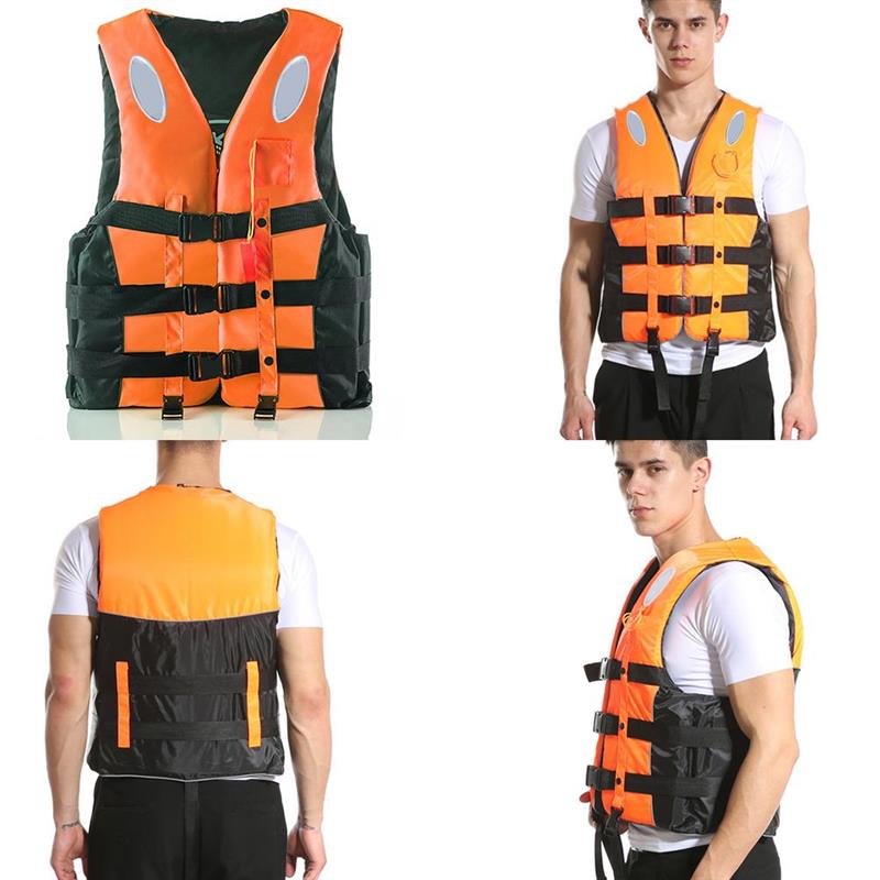 Adult Swimming Vest 360 Degree Reflective Float Life Jacket with Whistle Adjustable Buckle Water Sports Vest for Fishing Rafting