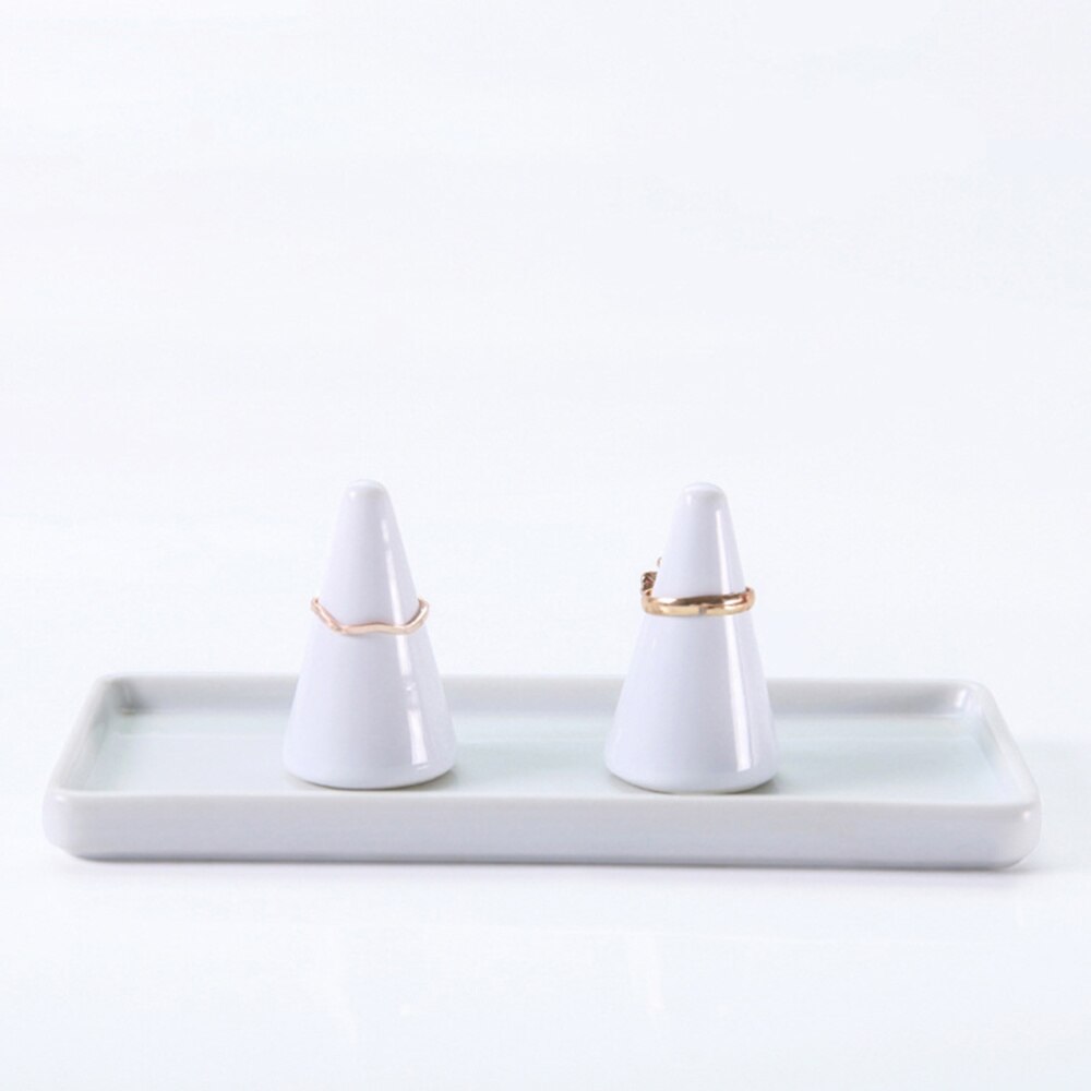 2Pcs White Ceramic Finger Ring Racks Cone Shaped Ring Storage Shelves Ring Jewelry Organizer Holder