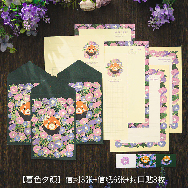 Stationery Papers and Envelopes Set Includes 3 Stationery Envelopes 6 Stationery Writing Paper with 3 Colorful Label Stickers: green