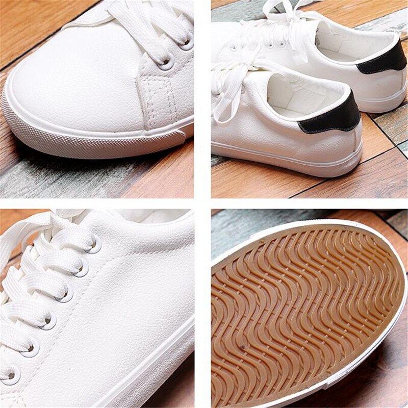 Zapatos de hombre primavera otoño cuero sintético con cordones blanco negro estilo zapatillas ligeras transpirables zapatos vulcanizados