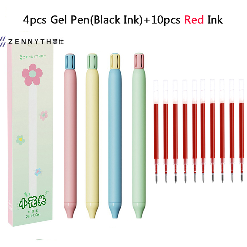 4pcs Flower Gel Pen 0.5mm Core Aesthetic Signature Pens for Kid Girl Teen Student Adult Writing Noting Journaling Cute Supplies: black color