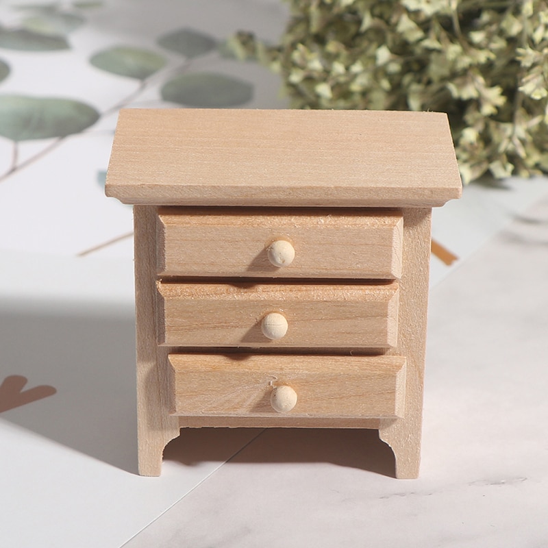 1/12 Dollhouse Miniatuur Houten Nachtkastje Model Meubels Accessoriesdiy Speelgoed Voor Baby