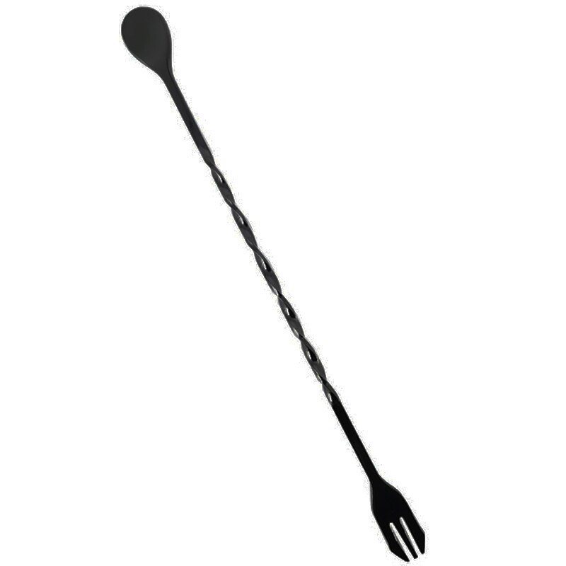 Outil de Bar pour Cocktail en acier inoxydable, filtre, bec verseur, cuillère à mélanger, couteau à chaîne, pinces à glace, tasse à mesurer, Shaker à Cocktail: Black Fork Spoon