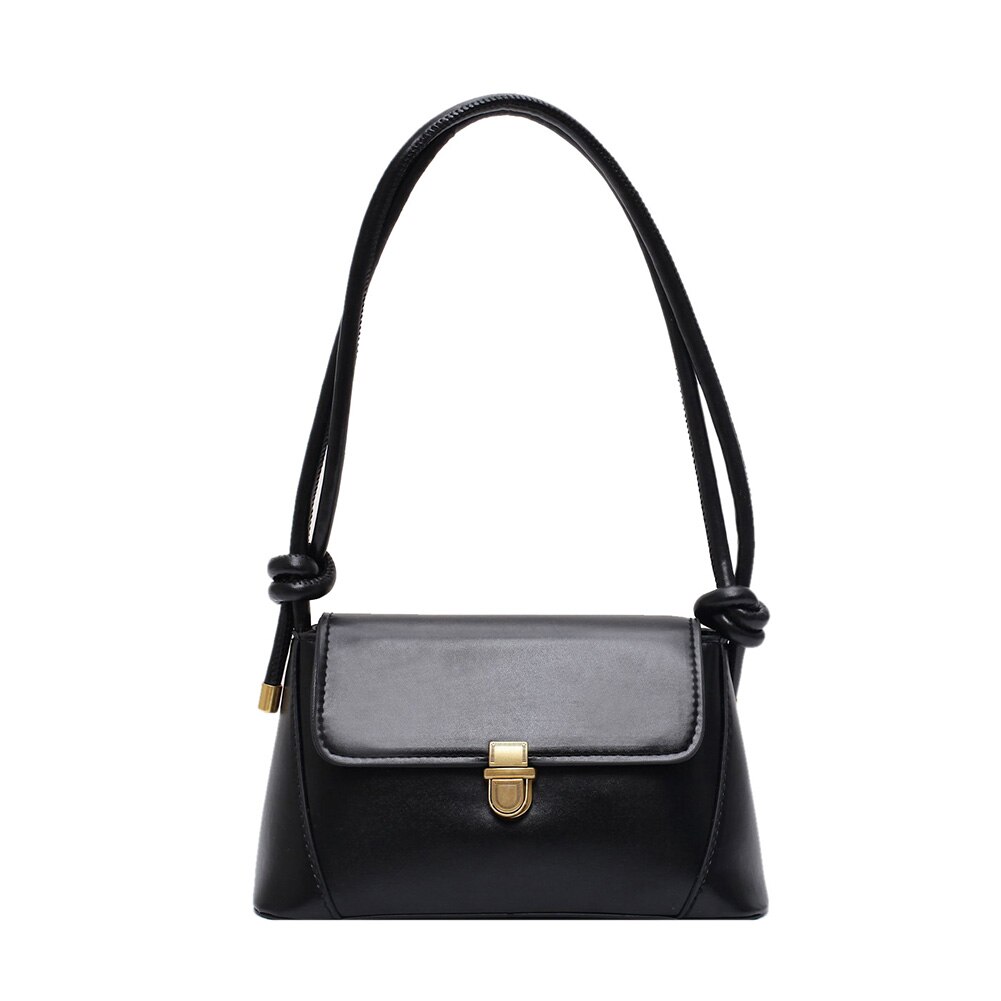 Kvinnor axelväskor pu läder enfärgad slips messenger tote handväska för utomhus shopping resor ornament: Svart