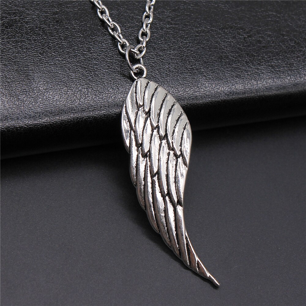 2 Colors Antique Silver Color Antique Bronze Color Bird Wings &amp; Feather Pendant Necklace For Women Men Girl Boy Metal Chain: N-B11218 / 45cm