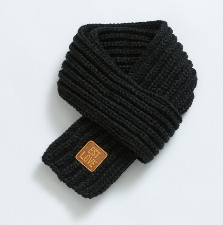 Winter warme baby gebreide sjaal kinderen jongens meisjes breien effen sjaal halskraagwarmer sjaals accessoires: Zwart