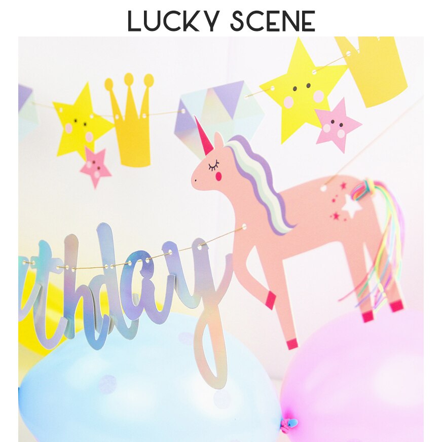 Unicorn Happy Birthday Flag Unicorn Birthday Party Tassel iridescent Supplies Decorations Cartoon Pictures and S01094