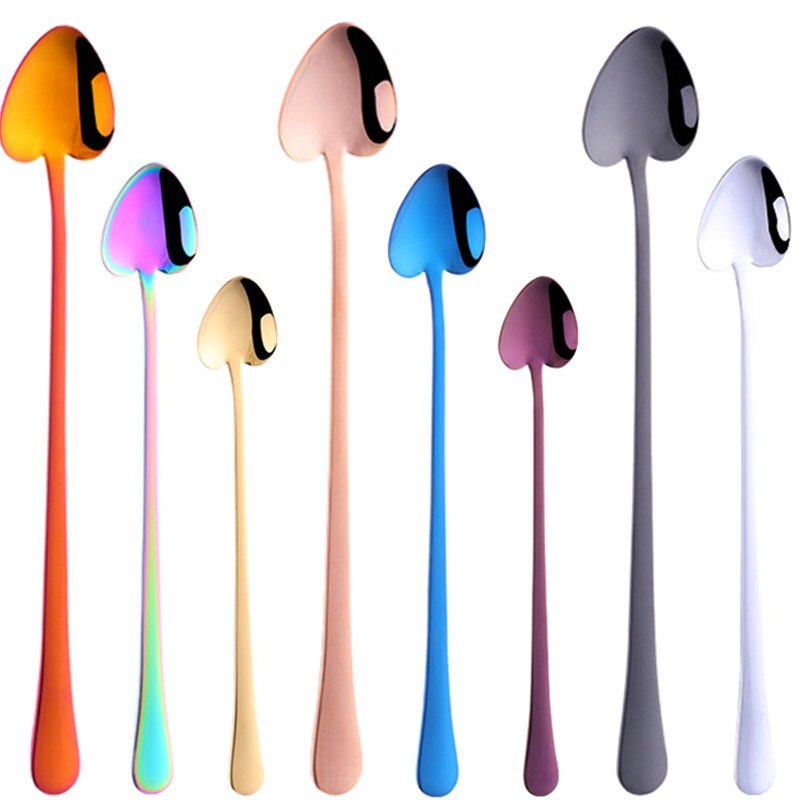 1 Pc Rvs Dessert Lepel Lange Steel Ice Scoop Kleine Koffie Lepels 8 Kleuren Mooie Servies voor Kit party Tools