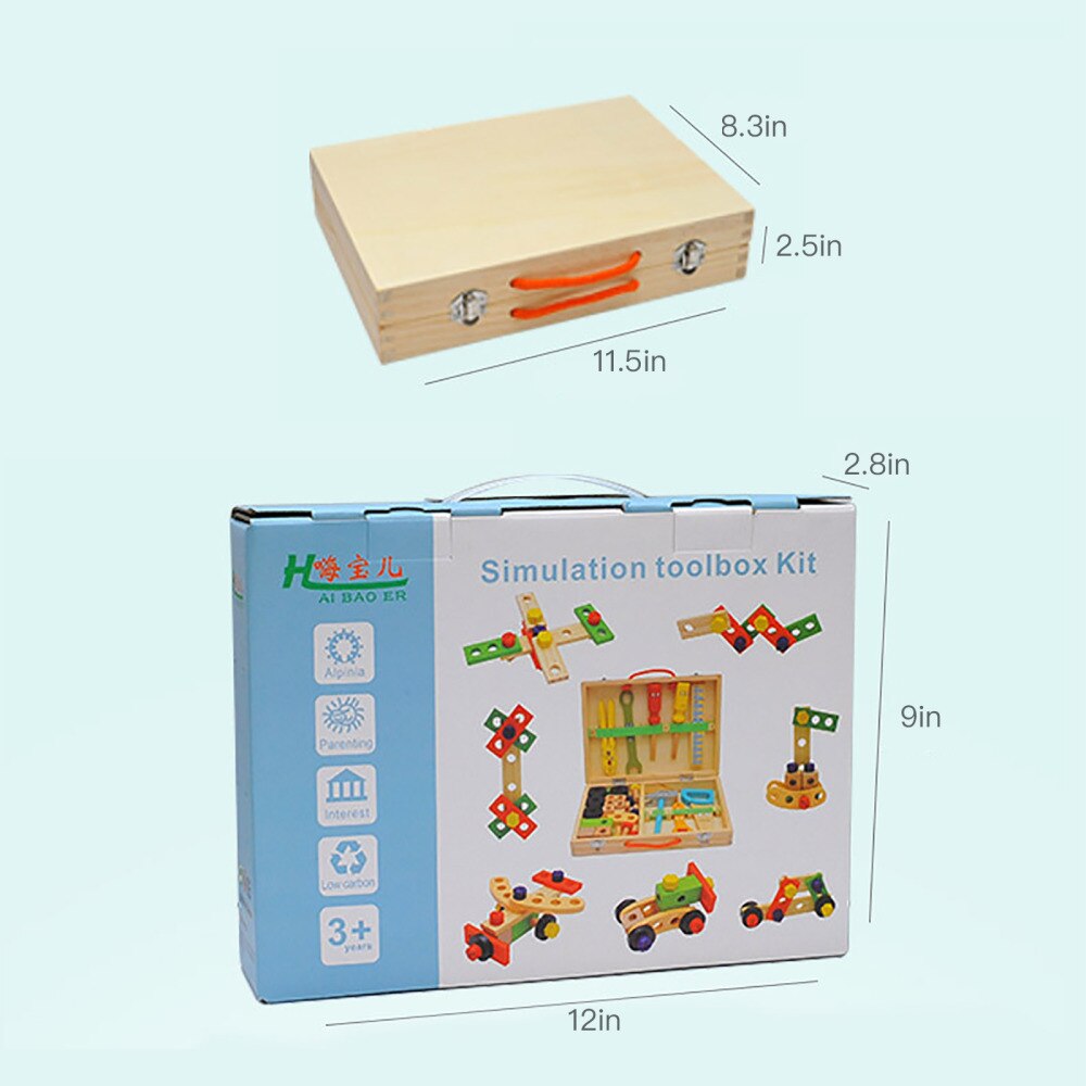 Simulatie Reparatie Carpenter Tool Kids Houten Assembleren Toolbox Pretend Play Set Baby Educatief Speelgoed Assemblage Combinatie
