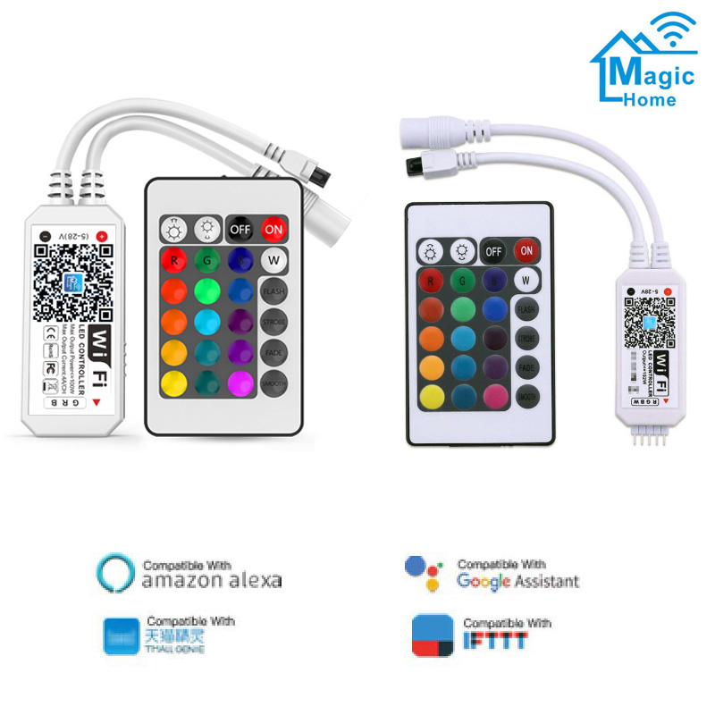 Wifi led rgb/rgbw led strip controller  dc5v-28v 24 nøgler & rf fjernbetjening fra ios/android smartphone til  dc 5v 12v 24v led lampe tape