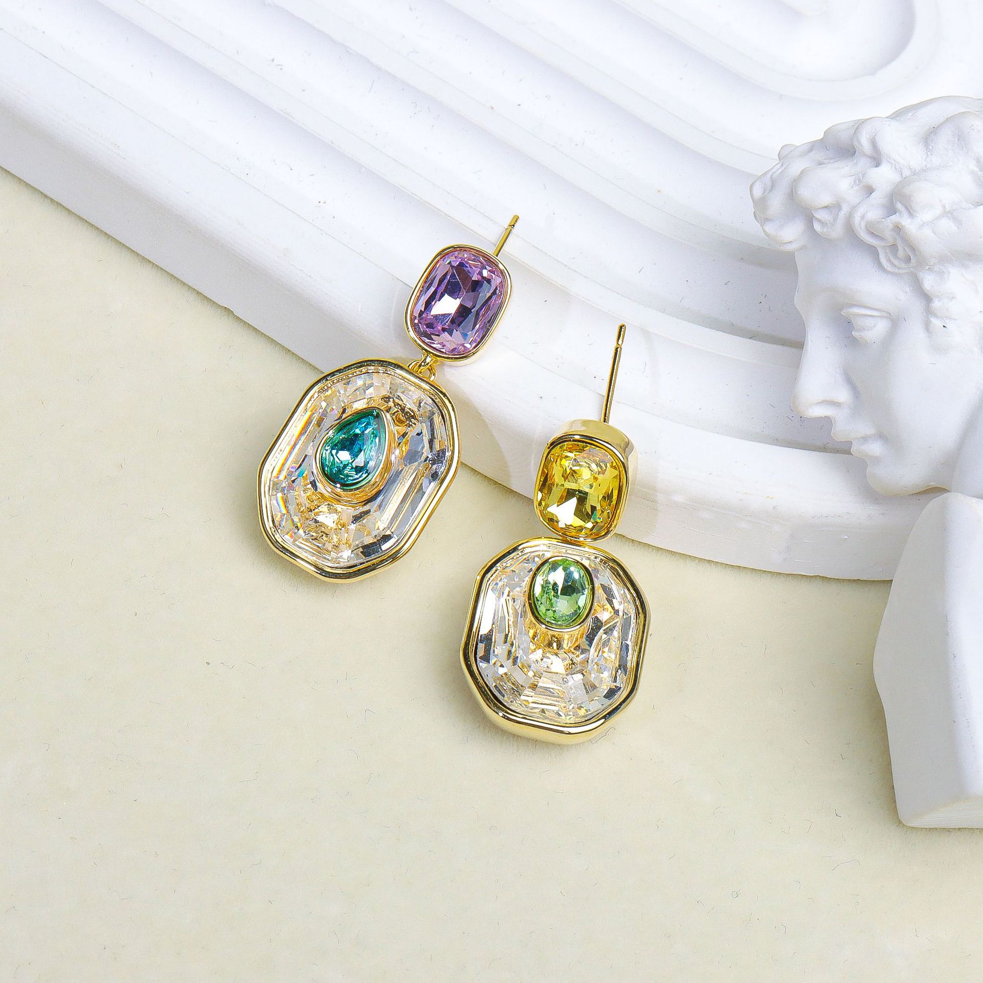 Set di gioielli in cristallo per donna, collana, orecchini e bracciale, collezione di alta gamma: Colore giallo oro chiaro