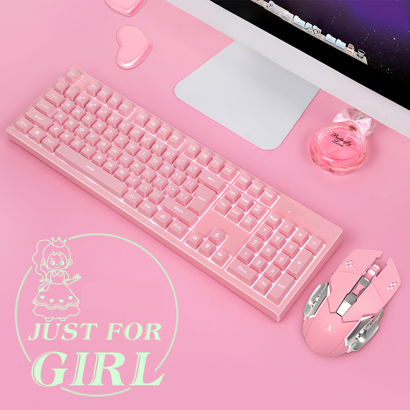 Frauen 2,4 GHz Drahtlose Rosa Tastatur und Maus einstellen für Gamer Notizbuch PC Tastatur Weiß hinterleuchtet und 2400DPI kabellos maus