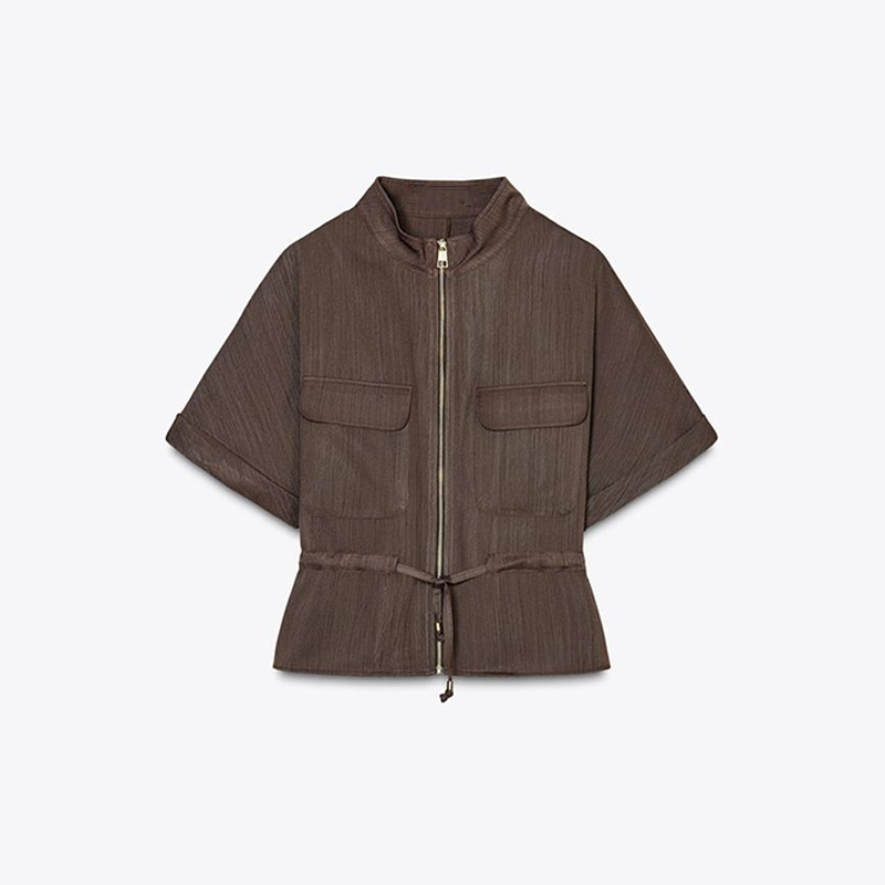 Set Woman 2 Pieces Short Sleeve Stand Zippers Lace Up Tops Loose Straight-leg Pants Summer Female Casual Outfits: L / black