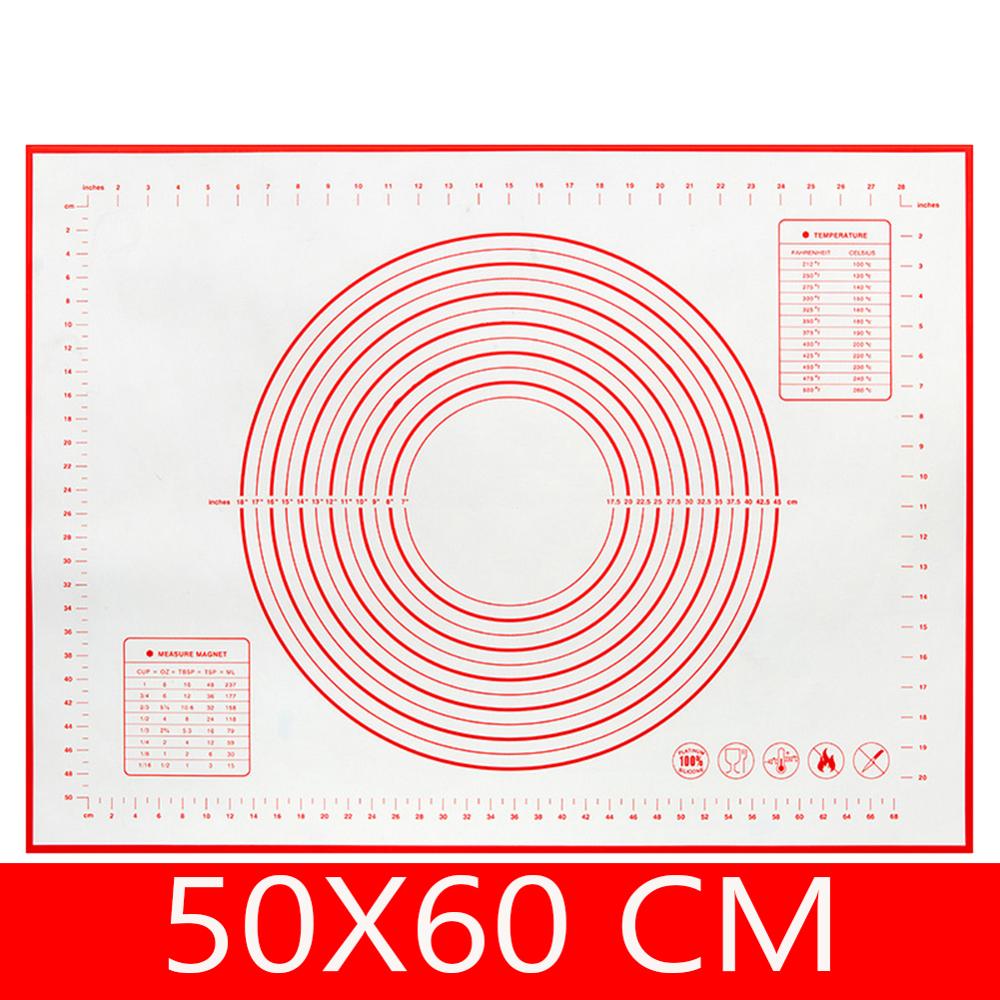 Tapis de cuisson en Silicone antiadhésif avec echelle, tapis de pâte à rouler, tapis de pétrir, feuille de pâtisserie de cuisine: Red 50 60cm
