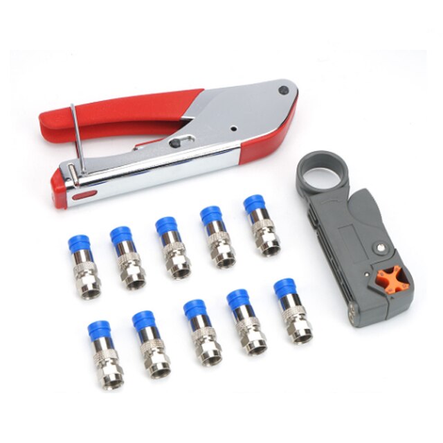 Coaxiale Kabel Krimptang Set Knijpen Tang &amp; Draad Stripper Voor RG6 Coaxiale Kabel Crimper Met Compressie Connectors: Set Blue