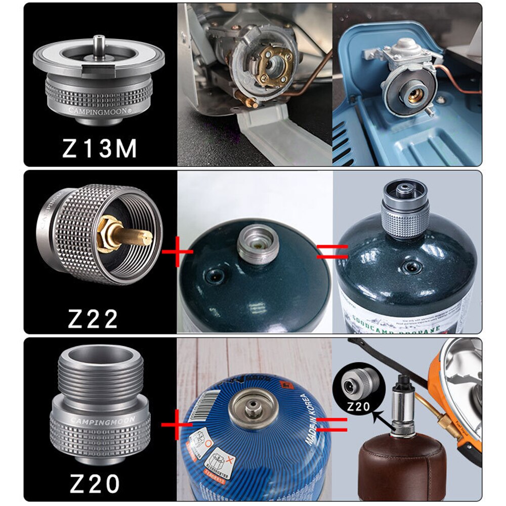 Campingmoon gass sparer Plus med gassadaptere til campingkomfyr kokekar gasstank adapter komfyrtilbehør