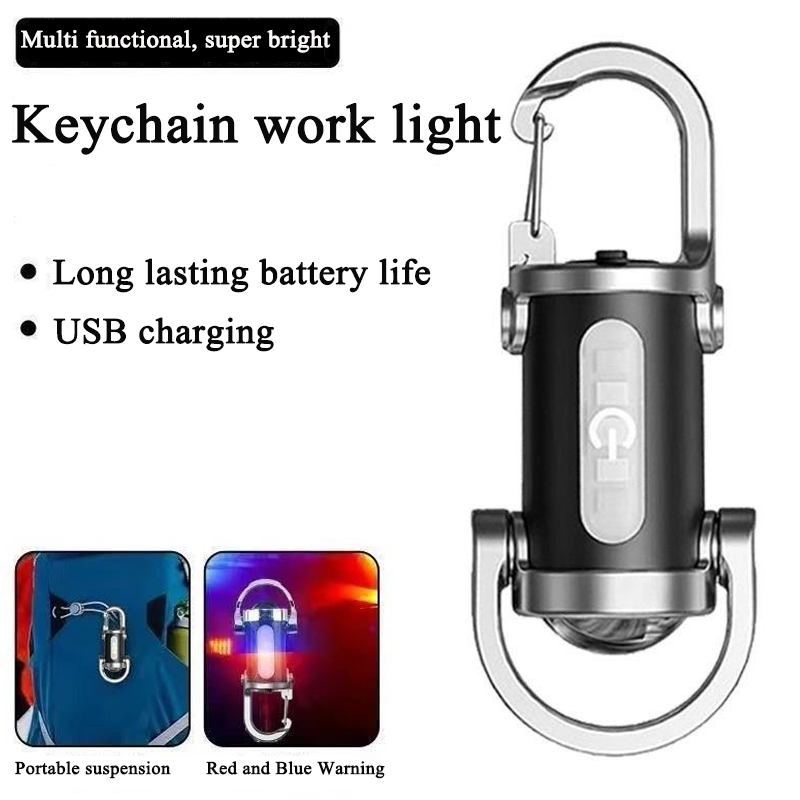 LED Keychain Flashlight Multifunctional COB Work Light Keyring Practical Inspection Light Key Chain For Outdoor Activities