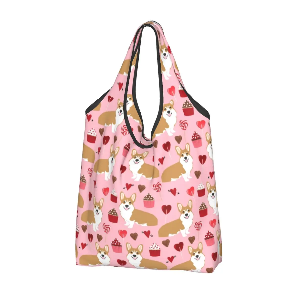 Recycling Coffee Welsh Corgis Dog Shopping Bag Women Tote Bag Portable Grocery Shopper Bags: Blue