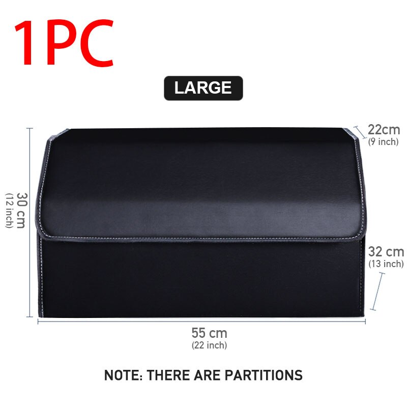 Caja de almacenamiento de maletero de coche, organizador de cuero resistente al agua, multiusos, desmontable, portátil, para todos los coches: Black L