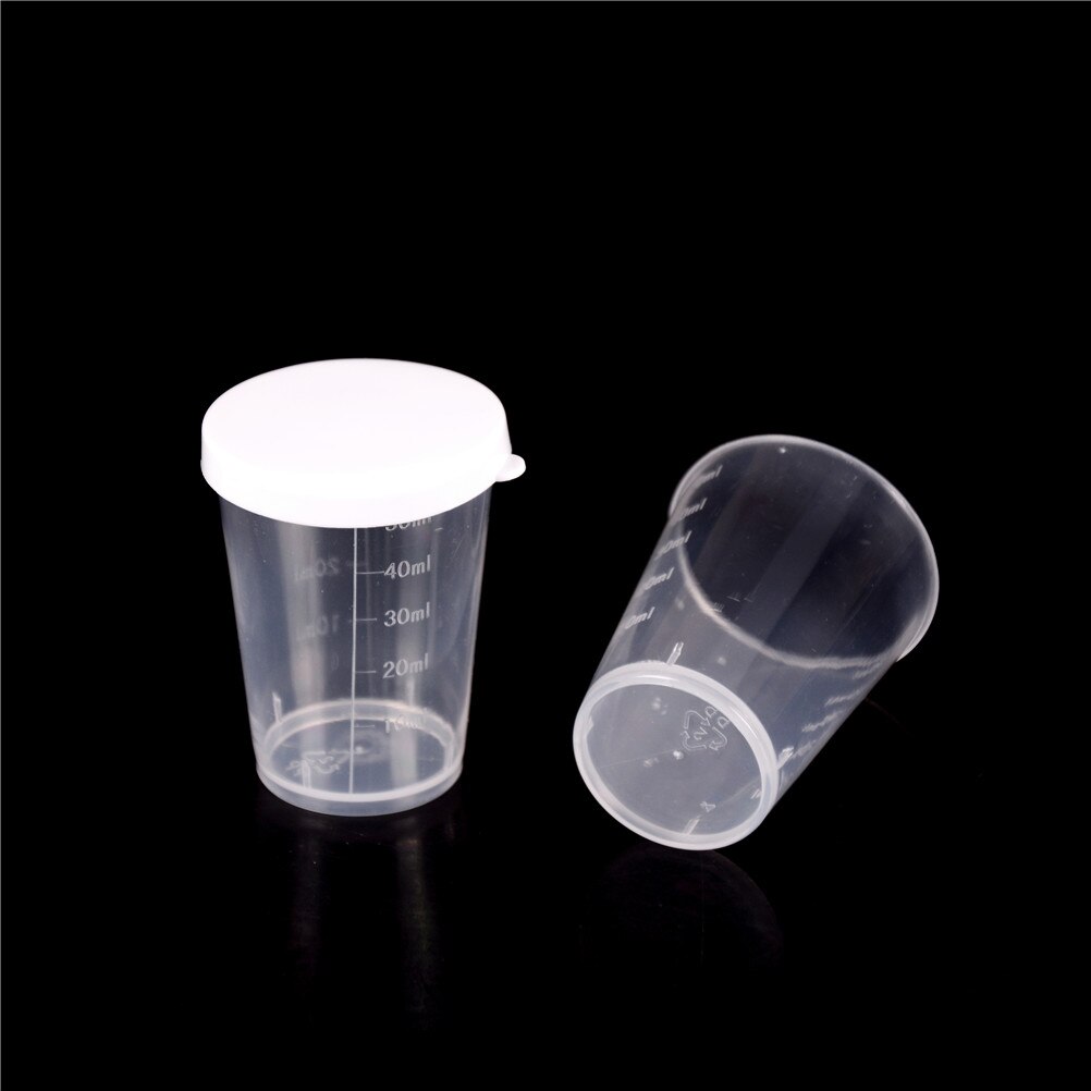 Kirkas pp muovi asteikolla varustettu laboratoriotesti sylinteri nesteen mittauskupit valkoinen kansi indeksointi kirkas säiliö amme 20 mml /30ml/50ml