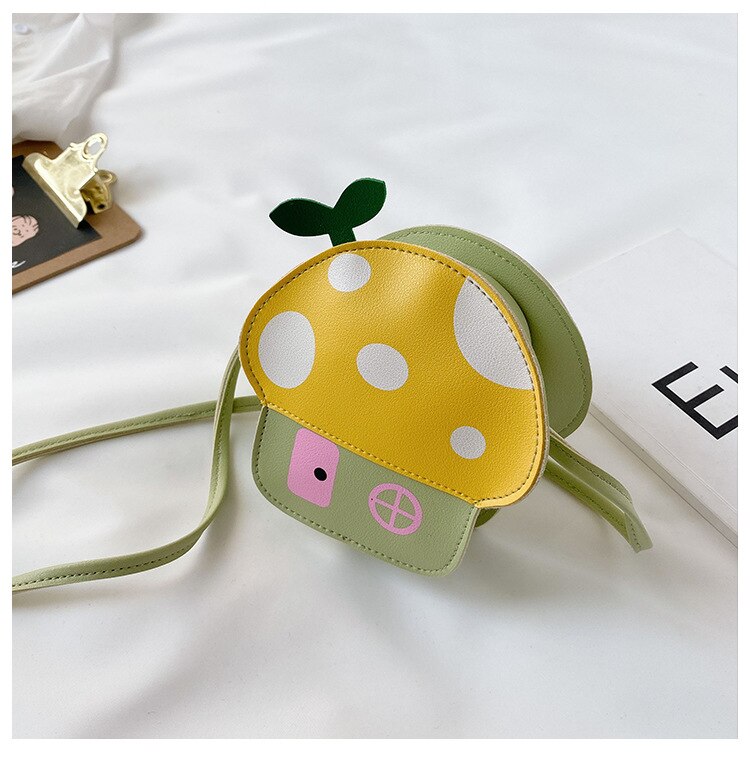 Cute Children Mini Shoulder Bags Lovely Girls Mushroom Coin Purse PU Leather Kawaii Baby Kids Small Crossbody Bags: Yellow