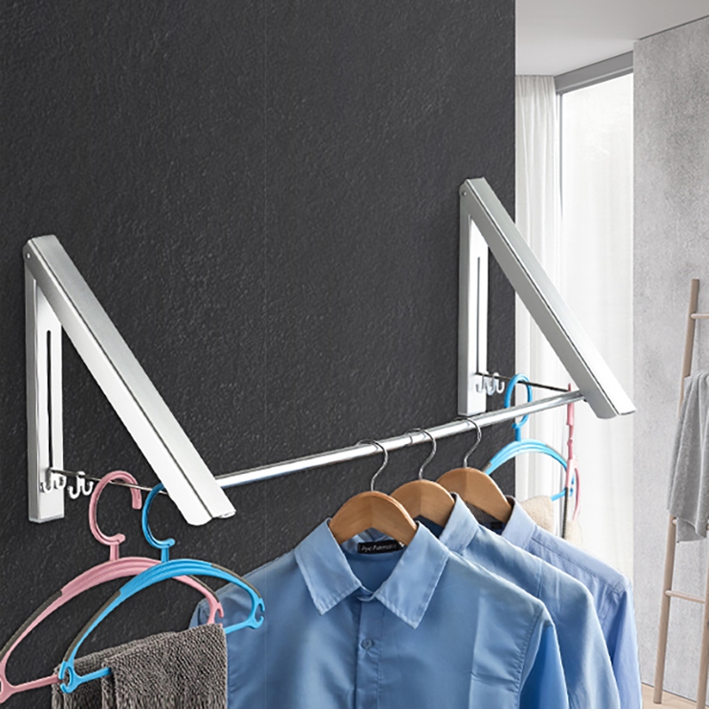 Clothes Drying Rack Wall Mounted Folding Coat Hanger Retractable Clothes Dry Rack Space-Saver Hanger for Laundry Room