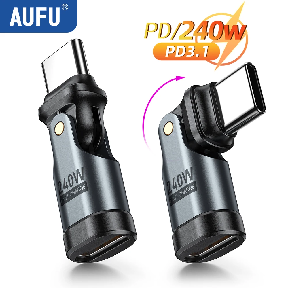 AUFU 240W OTG Adapter 180 Obrotowy Adapter USB Typu C Męski na Typ C Żeński Adapter OTG Szybkie Ładowanie Konwerter Do Macbooka Xiaomi Realme