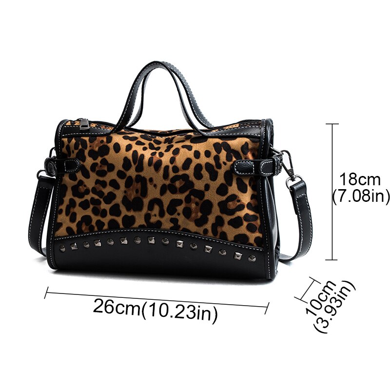 Leopardo bolsas bolso mujer fregar bolsa de hombro remache de bandolera con de varias telas nueva cremallera de alta capacidad de bolso