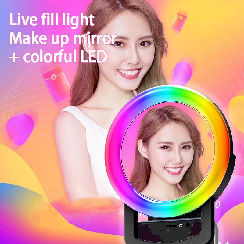 RGB Selfie LED Ring Light Circle Mini Mobile Phone Lights Lamp For Phone Rechargeable Clip-on Makeup Mirror Fill Light