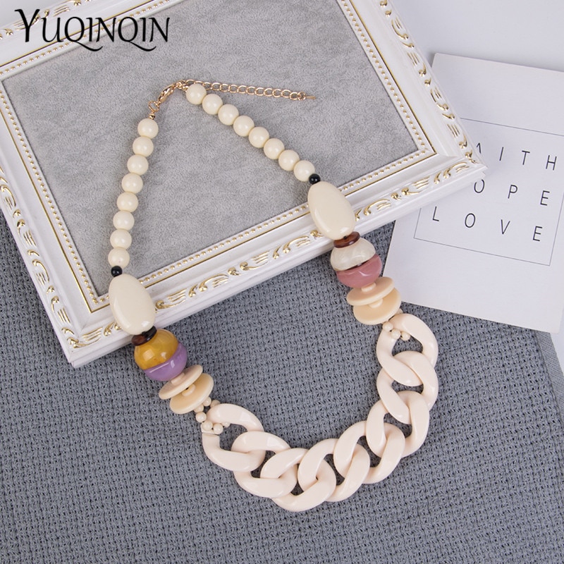 Statement/Chain Necklace Women Red Beads/Custom Necklace Charm Acrylic Resin Long Necklaces Female Large Vintage Jewelry