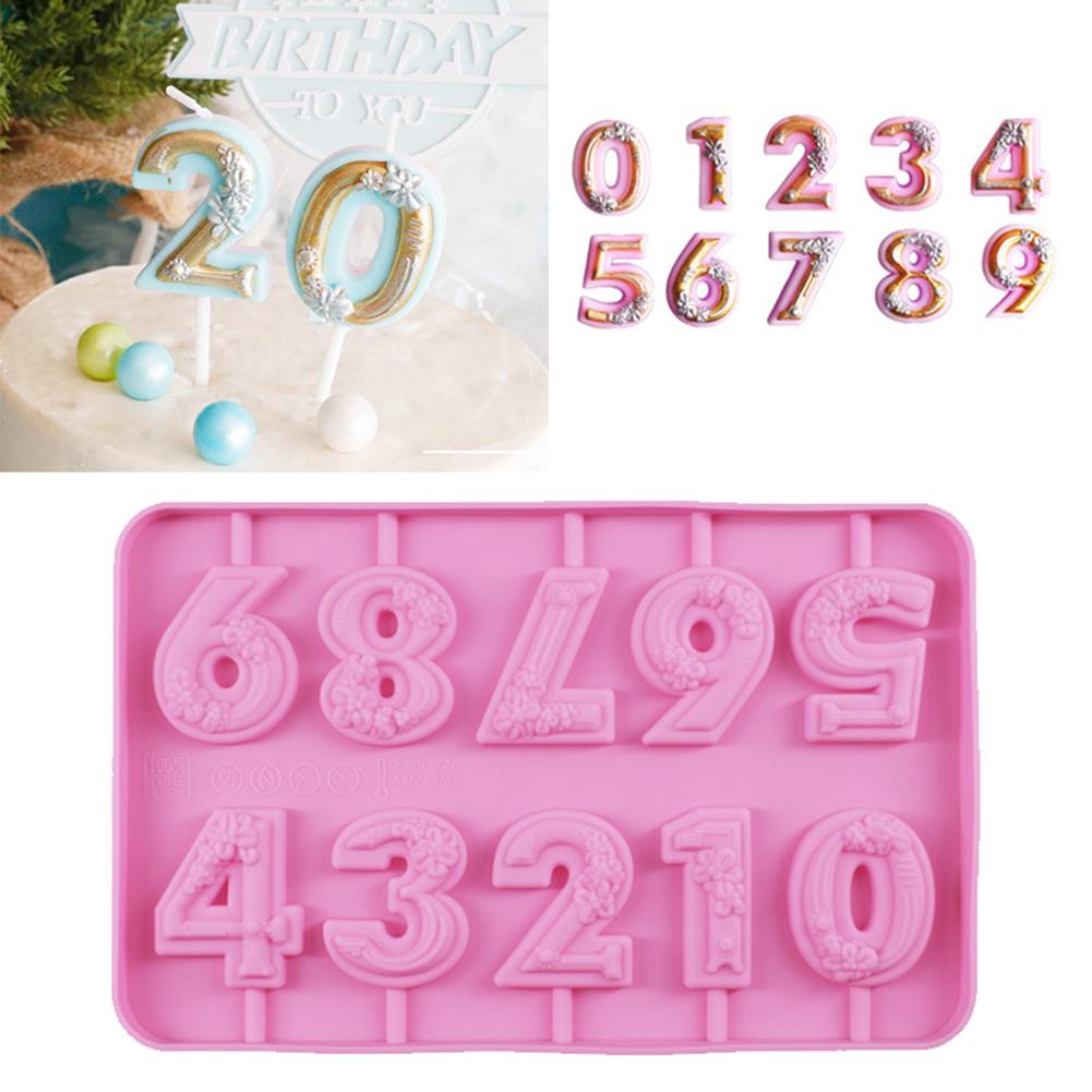 DIY 0-9 Number Silicone Mold Rose Candle Birthday Cake Lollipop Biscuit Chocolate Mold Heat Resistant Number Shape Silicone Mold