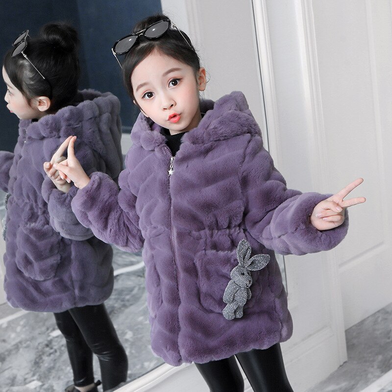 Meisjes Winter Jassen Winter Kinderen Mode Kleding Baby Meisjes Faux Fur Tops Wollen Jas Kinderen Meisjes Wollen Jas faux Bontjas: Paars / 9T