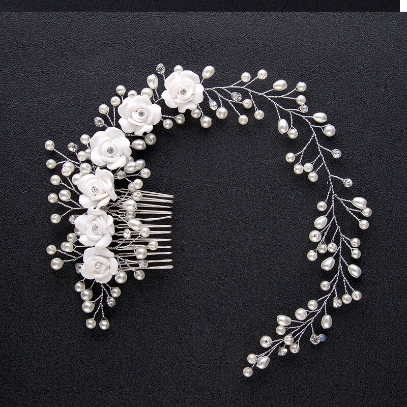 Perle Blume Stirnband mit Kamm Braut Haar Kämme Schmuck Tiaras de Noiva Kopfschmuck Haar Schmuck Frauen Hochzeit Zubehör: style 1