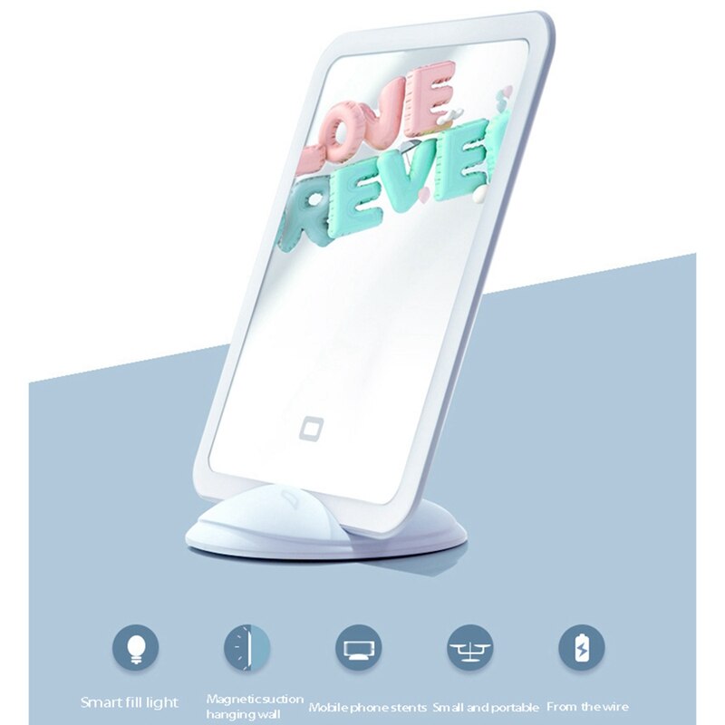 LED Touch Screen Makeup Mirror Cosmetic Mirror USB Rechargeable Portable Stand For Tabletop Bathroom Bedroom Travel