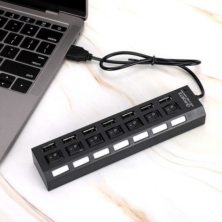 USB Hub Hub, Docking Station, Black Independent Power Switch Desktop Hub, for PC for Data
