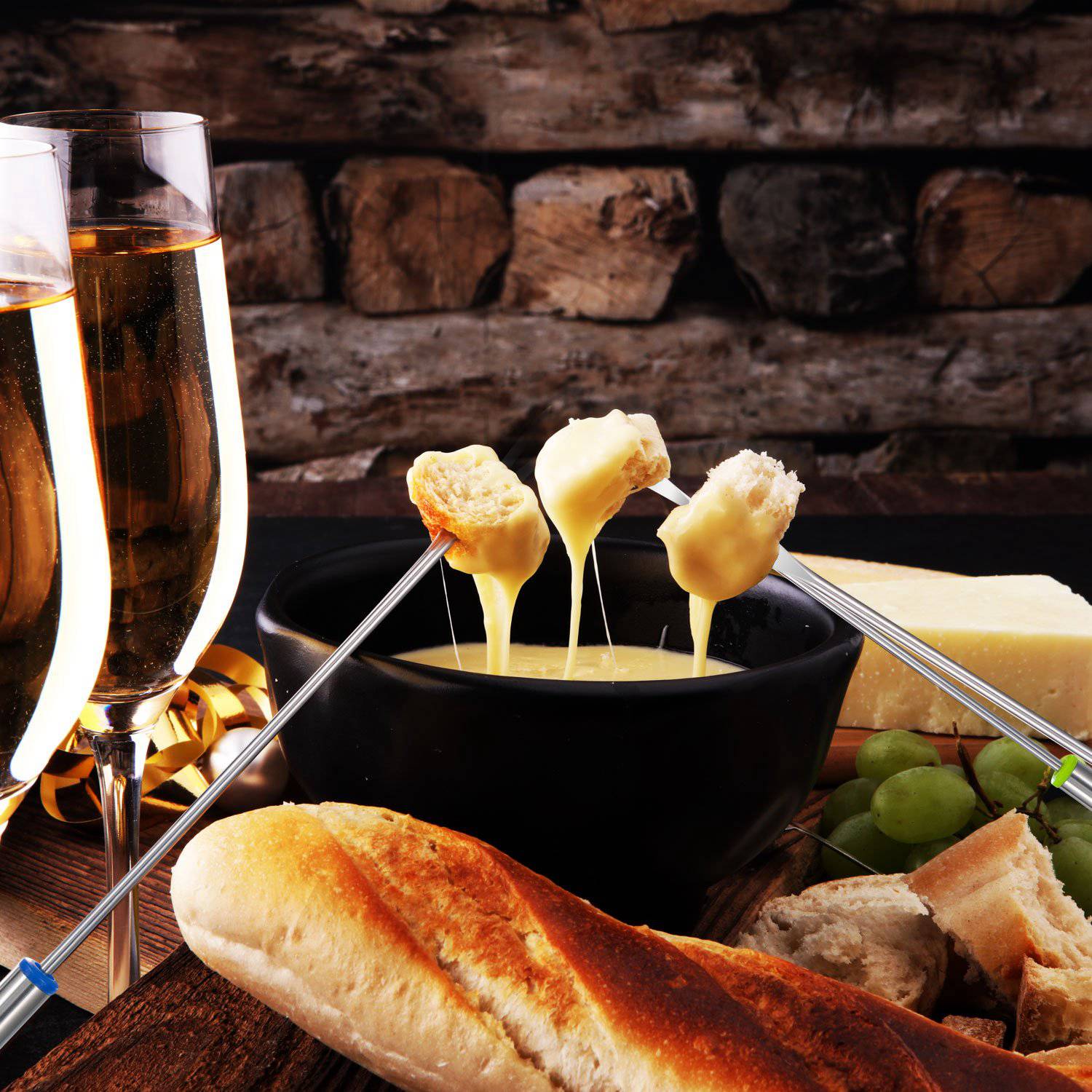 18 peças de aço inoxidável fondue garfos com alça resistente ao calor para queijo chocolate fondue assado marshmallows carne, 9.5 Polegada
