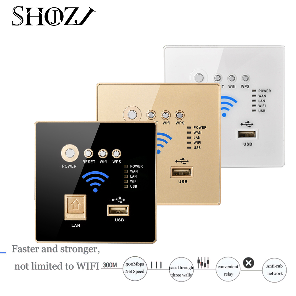 Repetidor WiFi 300 Mbps Antena de pared Dual de AP inalámbrico integrado router WIFI USB Panel toma de carga con SHOJZJ