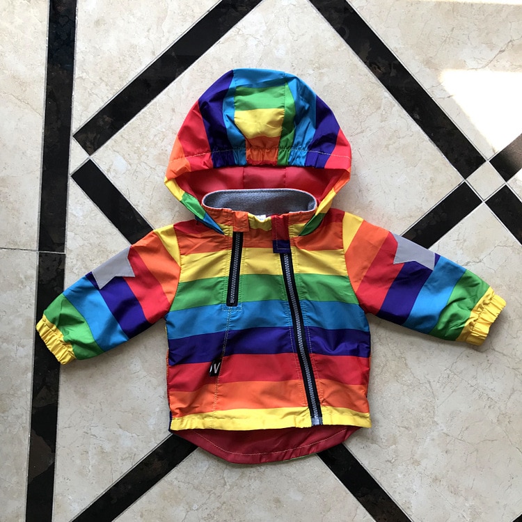 1-8TFashion Boys Girls Rainbow Coat Hooded Sun Water Proof Children's Jacket for Spring Autumn Kids Clothes Clothing Outwear