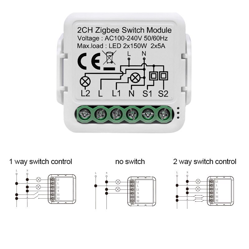 1/2/3/4CH Zigbee Smart Switch Modul Mit Netural Drahtlose Licht Schalter Relais AC100-240V Voice Control mit Google Home Alexa: 2CH Zigbee Module